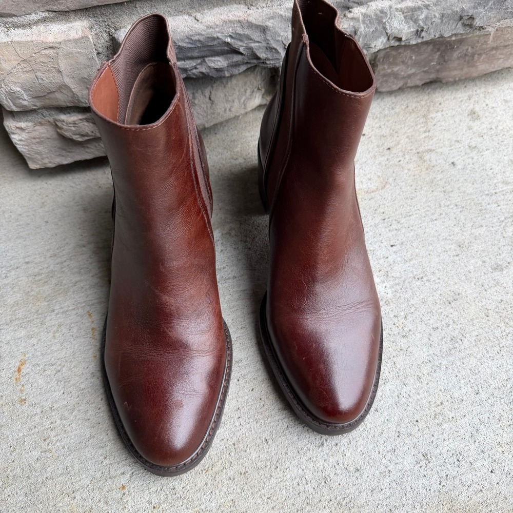 Crown Vintage Maiyz Dark Brown Leather Ankle Boots Block Heel Lug Sole 8.5M